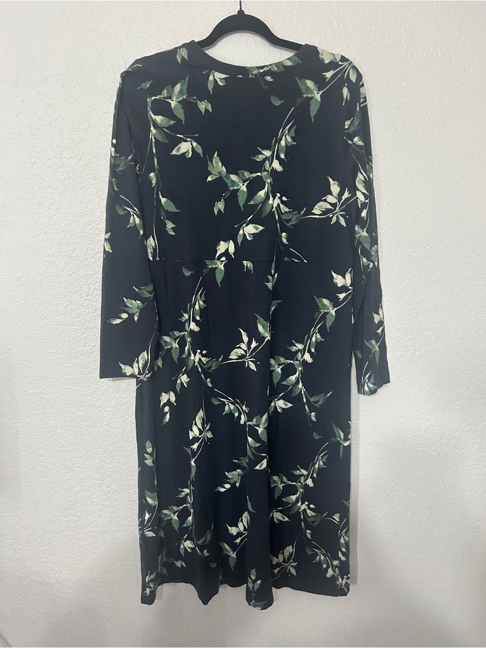 Black Floral Midi Dress with Green Leaf Print - Picture 3 of 4